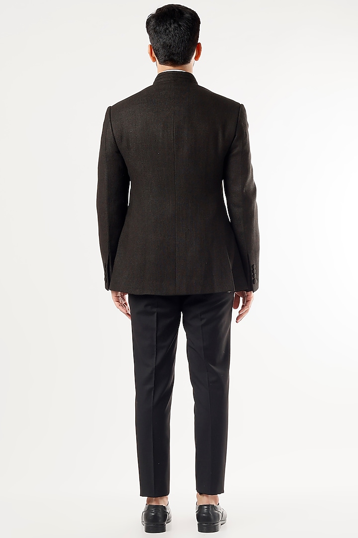 Black Matka Silk Wedding Bandhgala Jacket Set by Jatin Malik at Pernia's Pop Up Shop