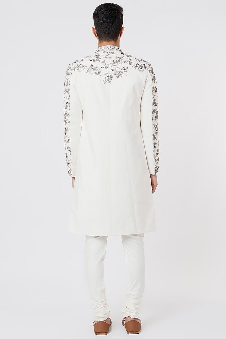 Ivory Embroidered Groom Sherwani Set by Jatin Malik at Pernia's Pop Up Shop