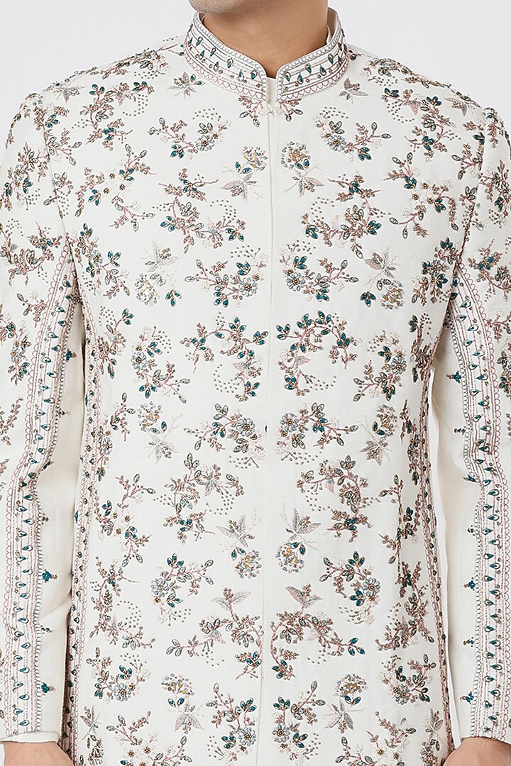 Ivory Embroidered Groom Sherwani Set by Jatin Malik at Pernia's Pop Up Shop