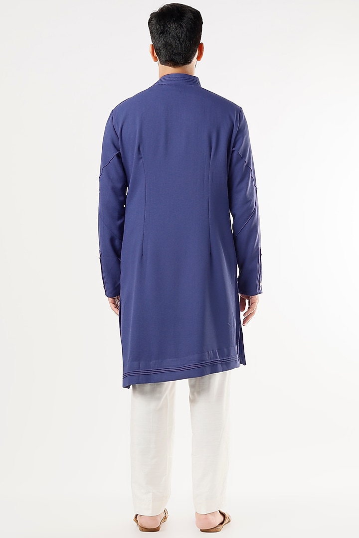 Blue Crepe Kurta Set by Jatin Malik at Pernia's Pop Up Shop