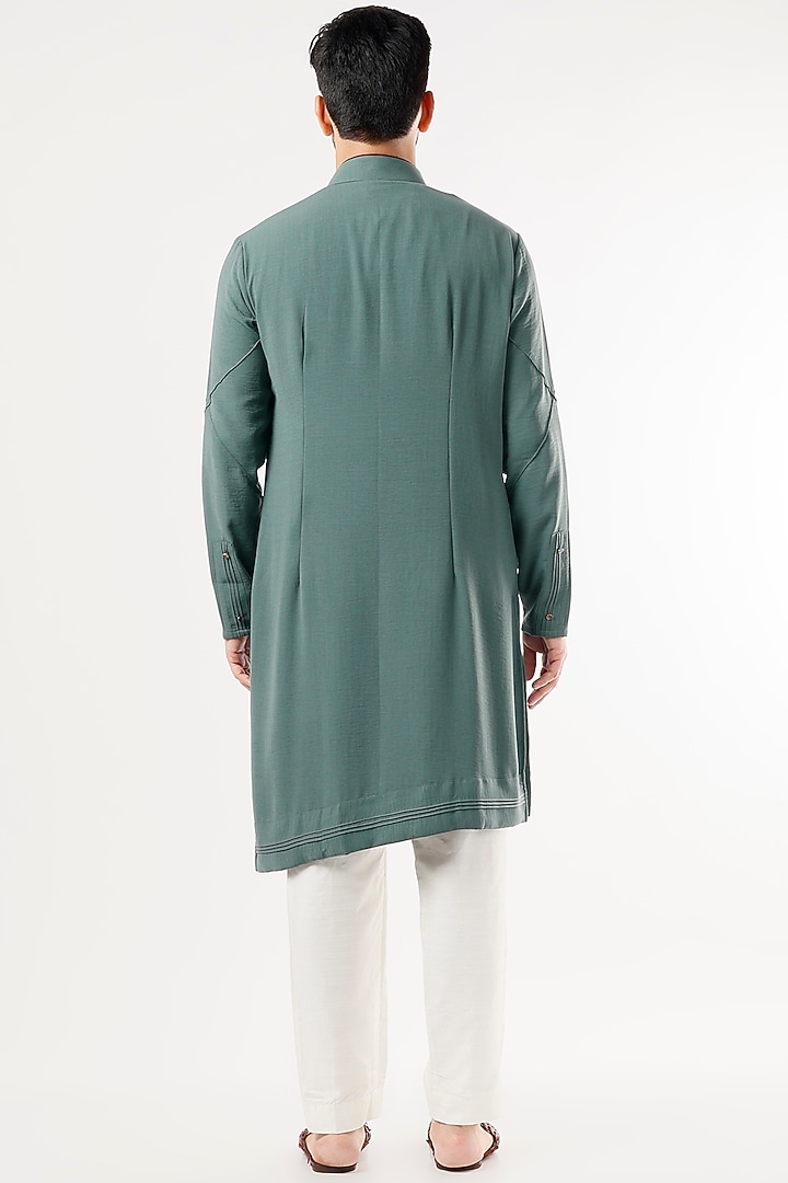 Sage Green Crepe Pintucks Kurta Set by Jatin Malik at Pernia's Pop Up Shop