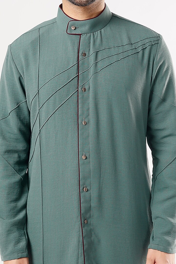 Sage Green Crepe Pintucks Kurta Set by Jatin Malik at Pernia's Pop Up Shop