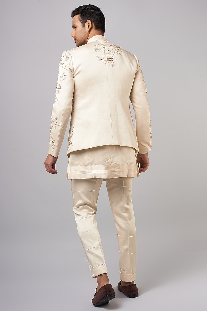 Light Pink Linen Silk Embroidered Groom Indowestern Set by Jatin Malik at Pernia's Pop Up Shop