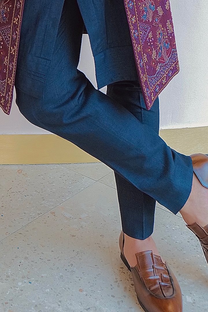 Wine & Midnight Blue Slub Silk Groom Indowestern Set by Jatin Malik at Pernia's Pop Up Shop