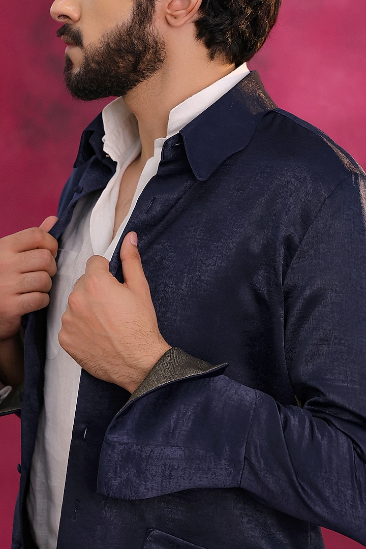 Midnight Blue Crepe Trouser Set by Jatin Malik at Pernia's Pop Up Shop