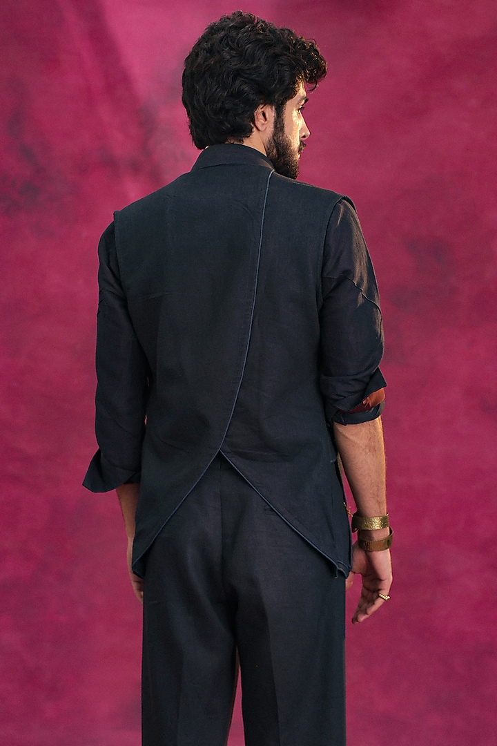 Charcoal Grey Cotton Linen Jacket Set by Jatin Malik at Pernia's Pop Up Shop