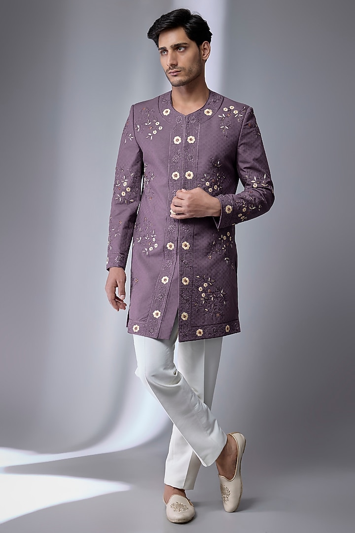 Purple Silk Groom Indowestern by Jatin Malik at Pernia's Pop Up Shop
