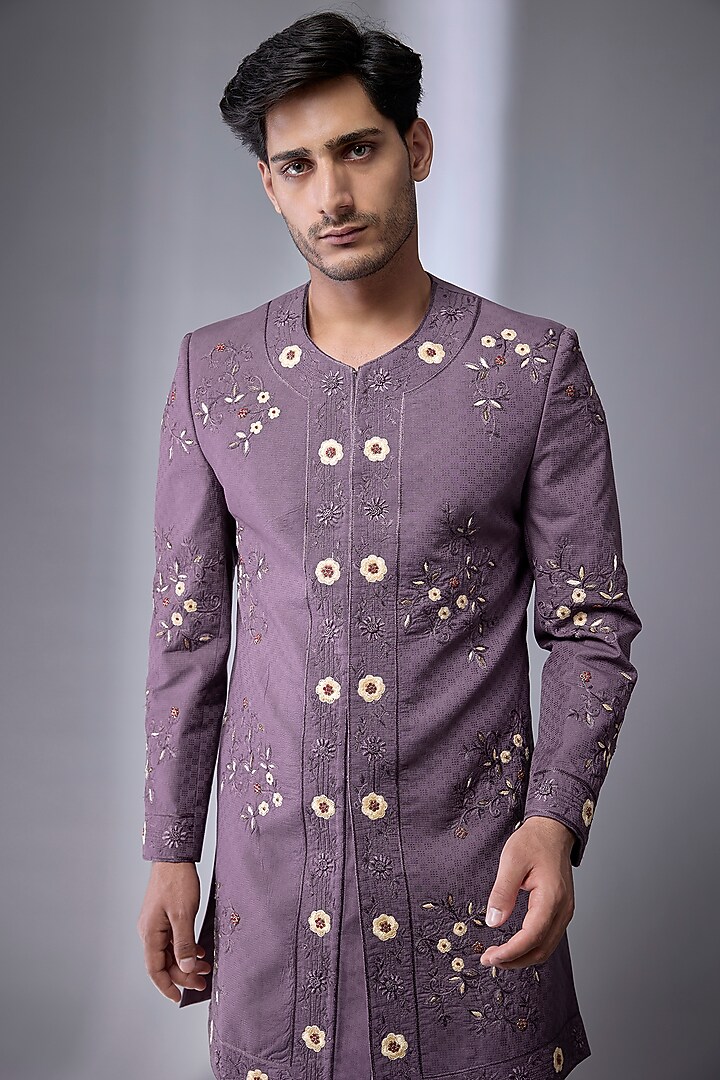 Purple Silk Groom Indowestern by Jatin Malik at Pernia's Pop Up Shop