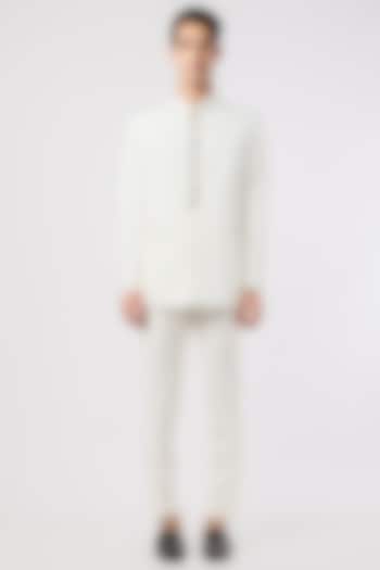 White Moss Bandhgala Jacket Set by Jatin Malik