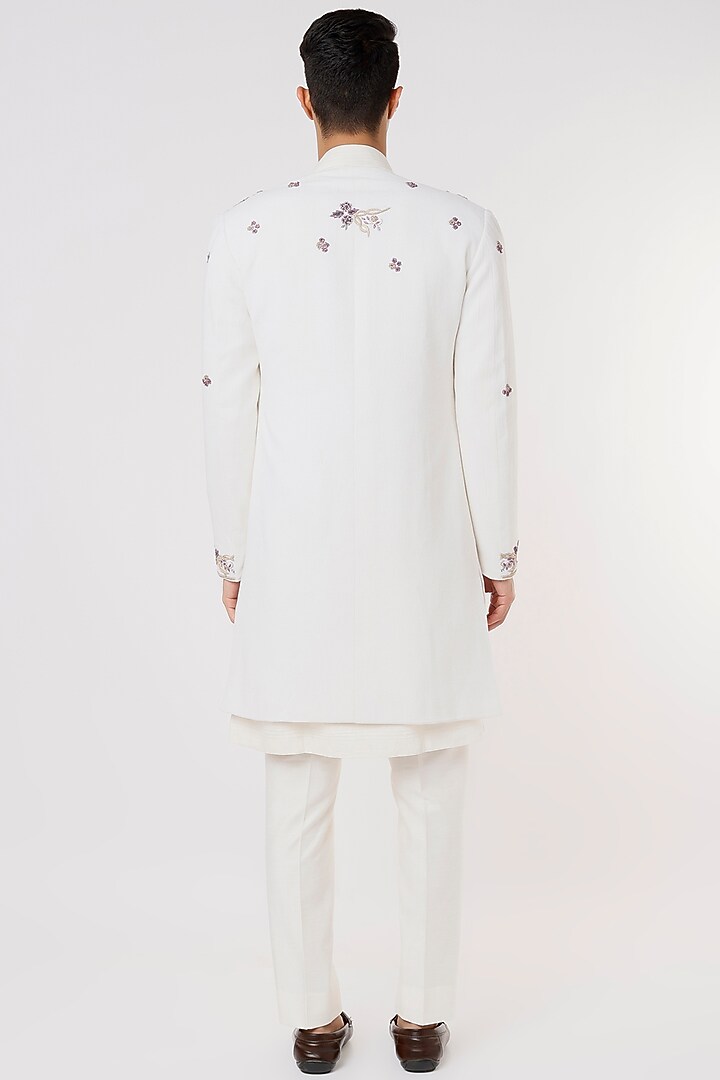 Ivory Embroidered Achkan Jacket With Kurta Set by Jatin Malik at Pernia's Pop Up Shop