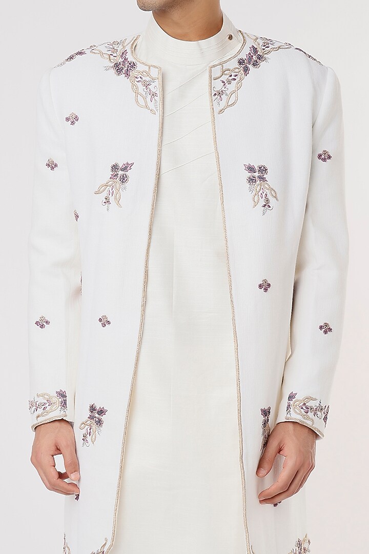 Ivory Embroidered Achkan Jacket With Kurta Set by Jatin Malik at Pernia's Pop Up Shop
