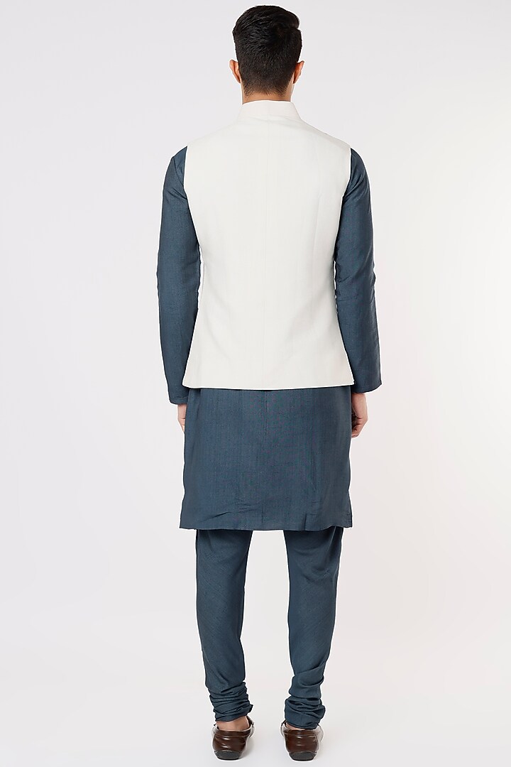 Ivory Slub Silk Hand Textured Nehru Jacket Set by Jatin Malik at Pernia's Pop Up Shop