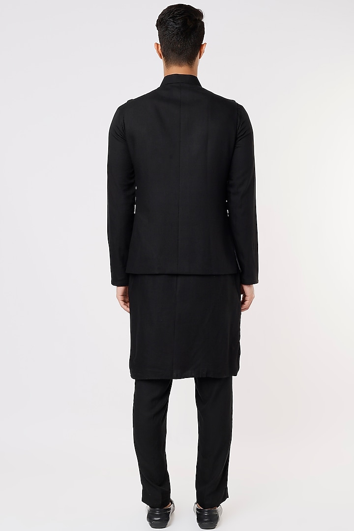 Black Embroidered Nehru Jacket With Kurta Set by Jatin Malik at Pernia's Pop Up Shop