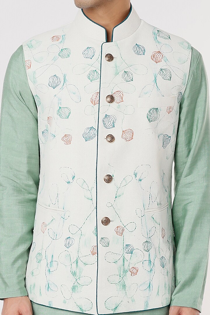Ivory Nehru Jacket With Powder Blue Kurta Set by Jatin Malik at Pernia's Pop Up Shop