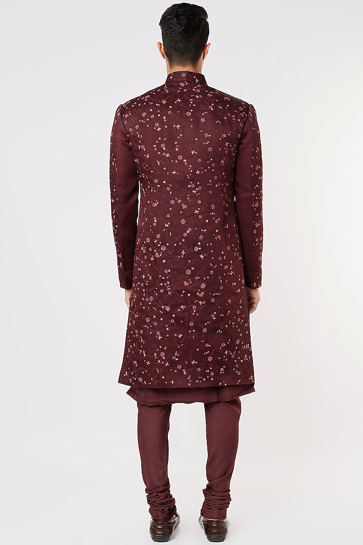 Wine Hand Embroidered Groom Sherwani Set by Jatin Malik at Pernia's Pop Up Shop
