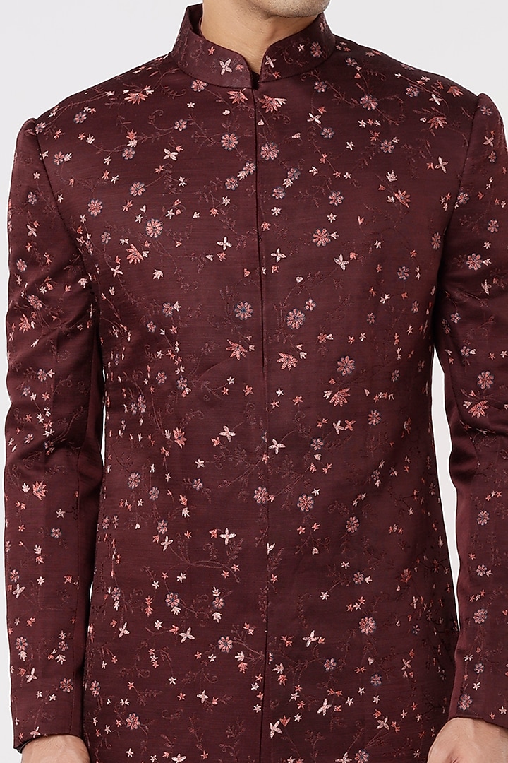 Wine Hand Embroidered Groom Sherwani Set by Jatin Malik at Pernia's Pop Up Shop