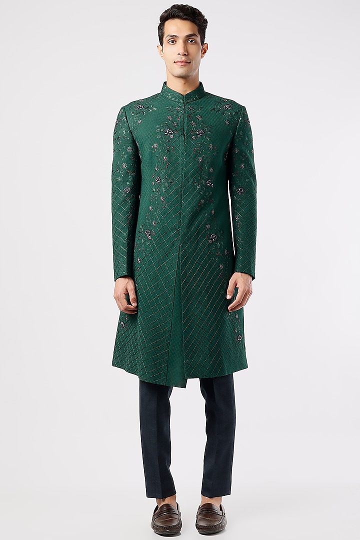 Forest Green Embroidered Indo Western Set by Jatin Malik