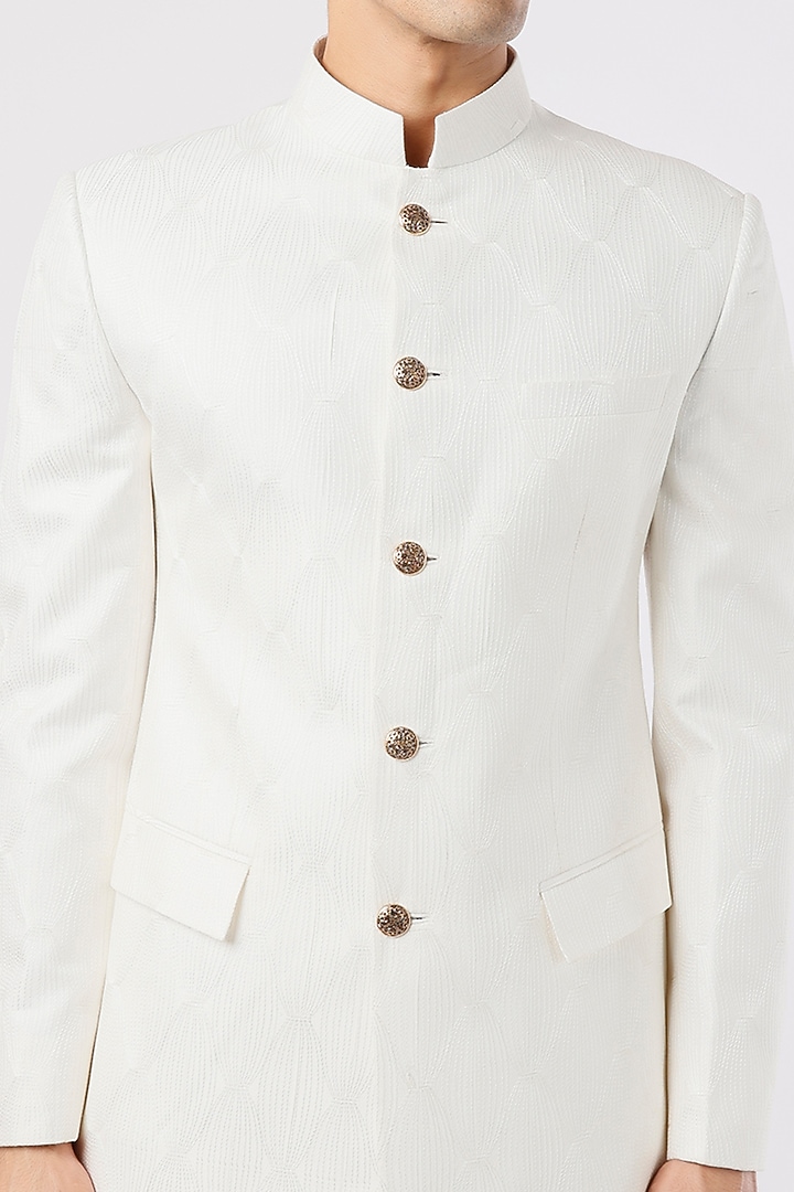 Ivory Slub Silk Wedding Bandhgala Set by Jatin Malik at Pernia's Pop Up Shop