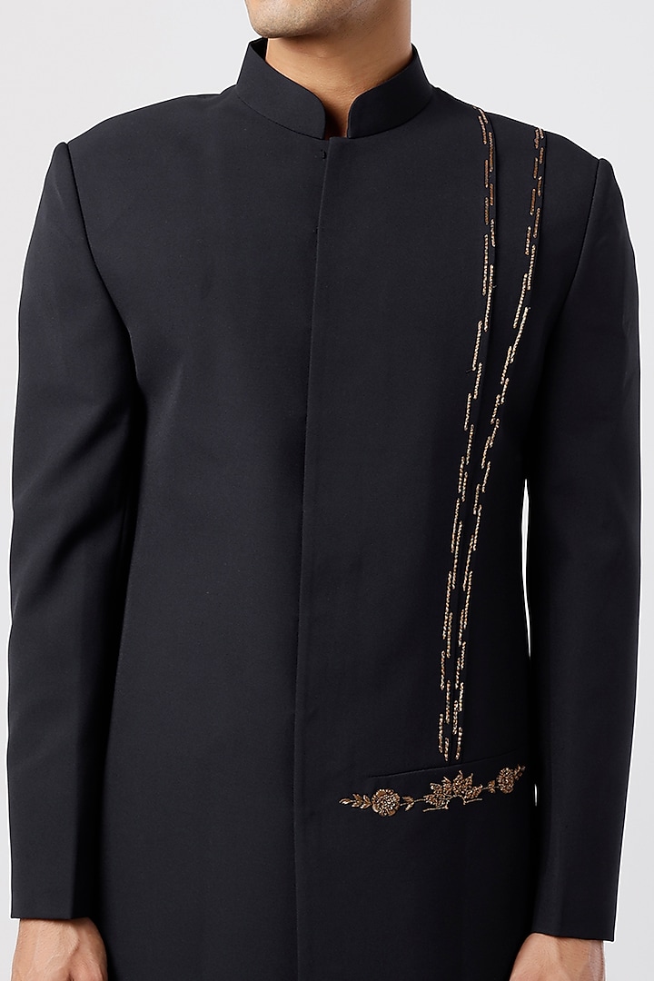 Midnight Blue Embroidered Indo Western Set by Jatin Malik at Pernia's Pop Up Shop