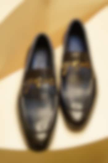 Midnight Blue Leather JMC Buckle Shoes by Jatin Malik