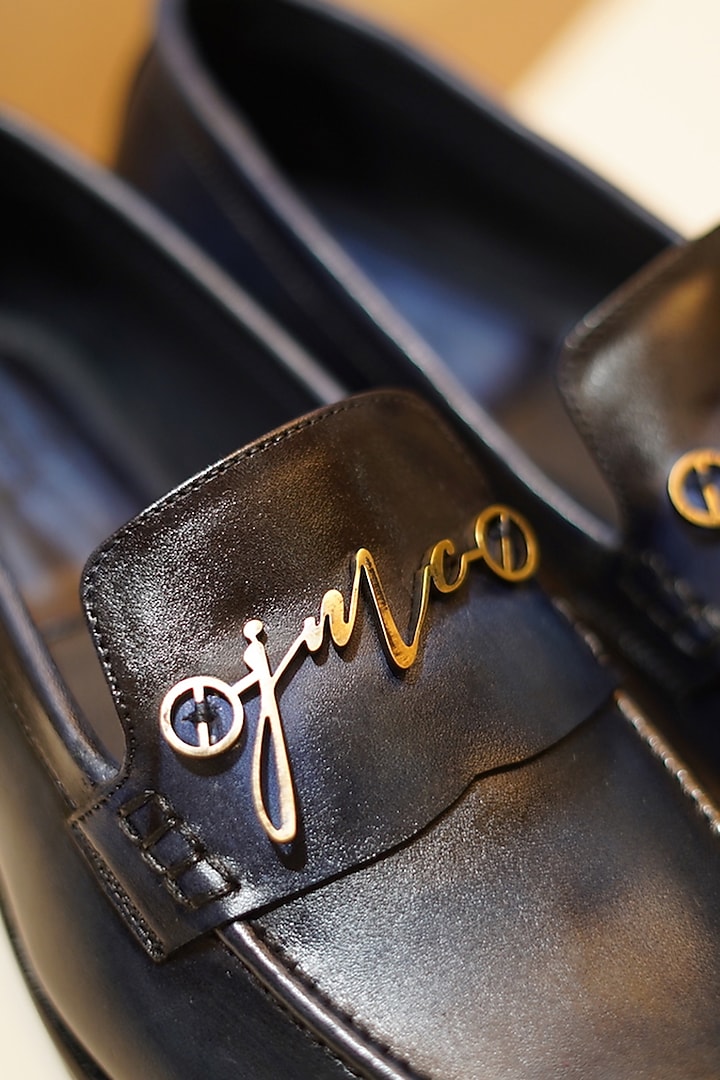 Midnight Blue Leather JMC Buckle Shoes by Jatin Malik at Pernia's Pop Up Shop