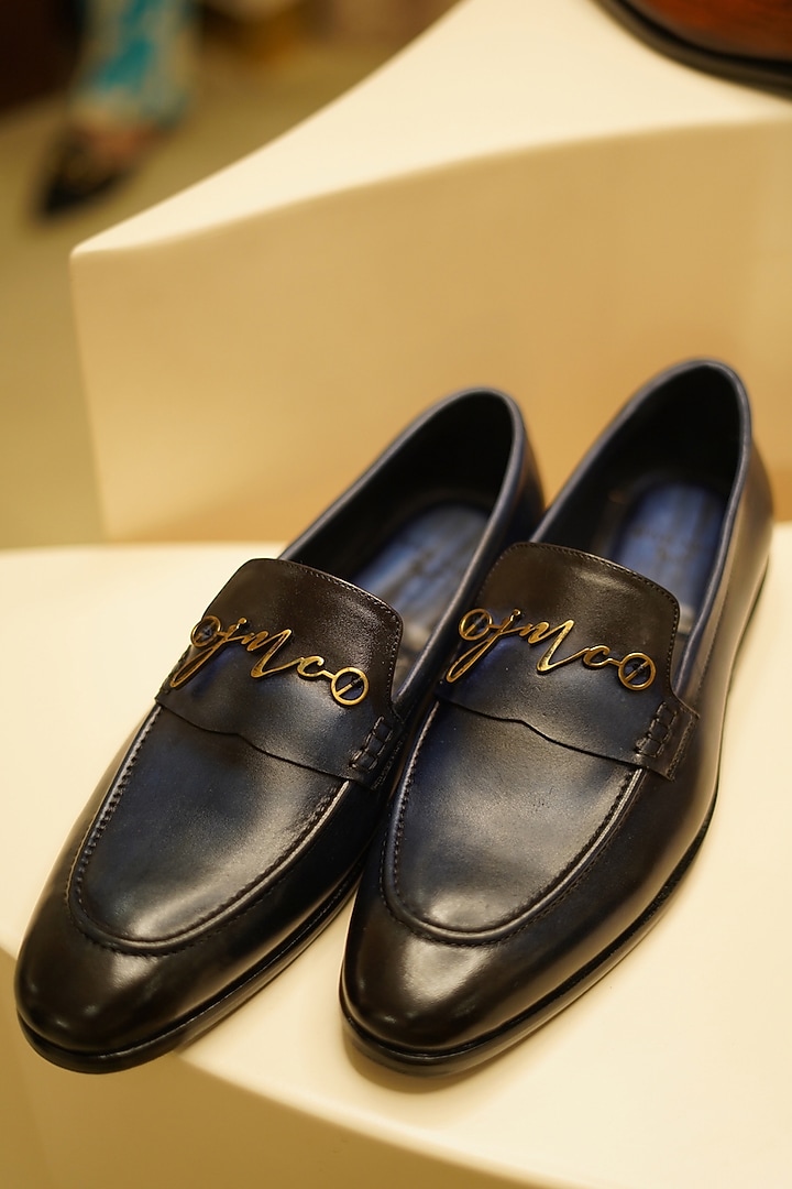 Midnight Blue Leather JMC Buckle Shoes by Jatin Malik at Pernia's Pop Up Shop