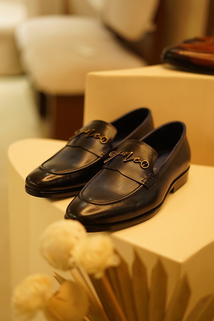 Midnight Blue Leather JMC Buckle Shoes by Jatin Malik at Pernia's Pop Up Shop