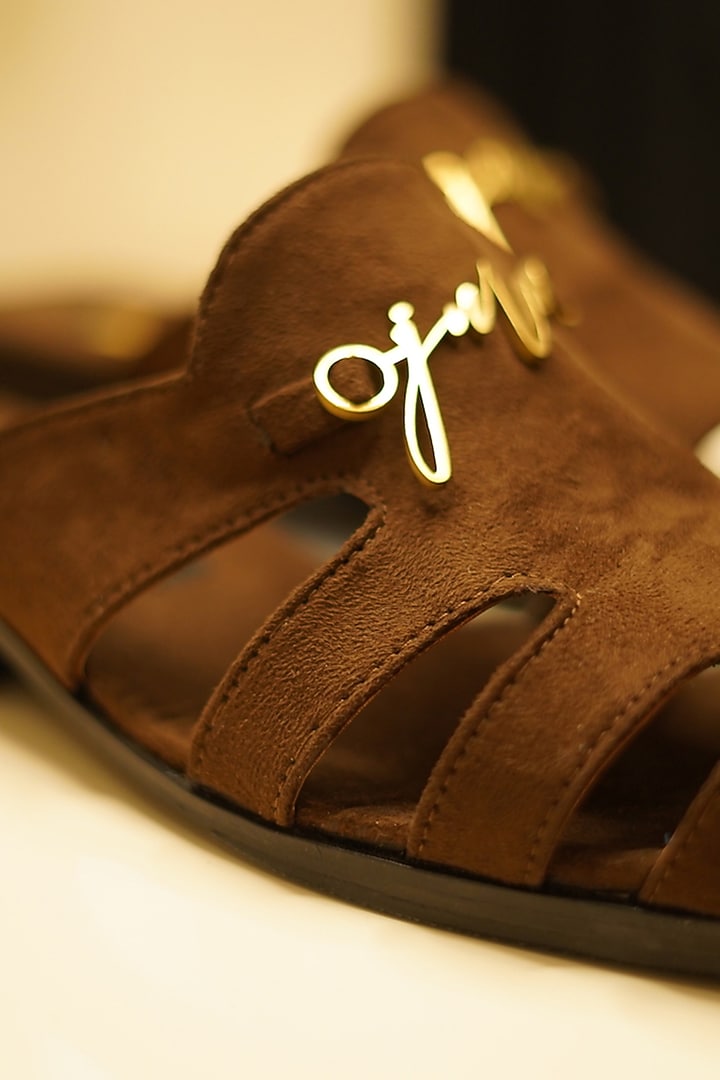 Brown Suede Handmade Mules by Jatin Malik at Pernia's Pop Up Shop