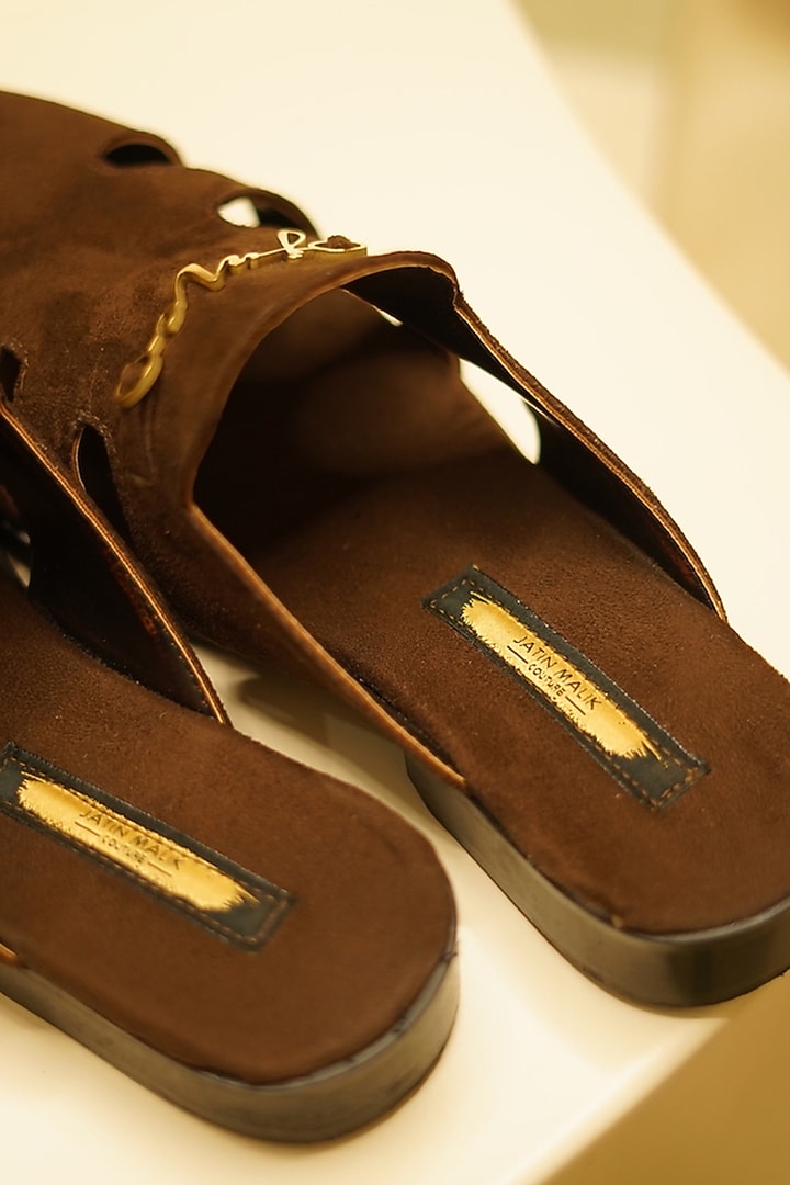 Brown Suede Handmade Mules by Jatin Malik at Pernia's Pop Up Shop