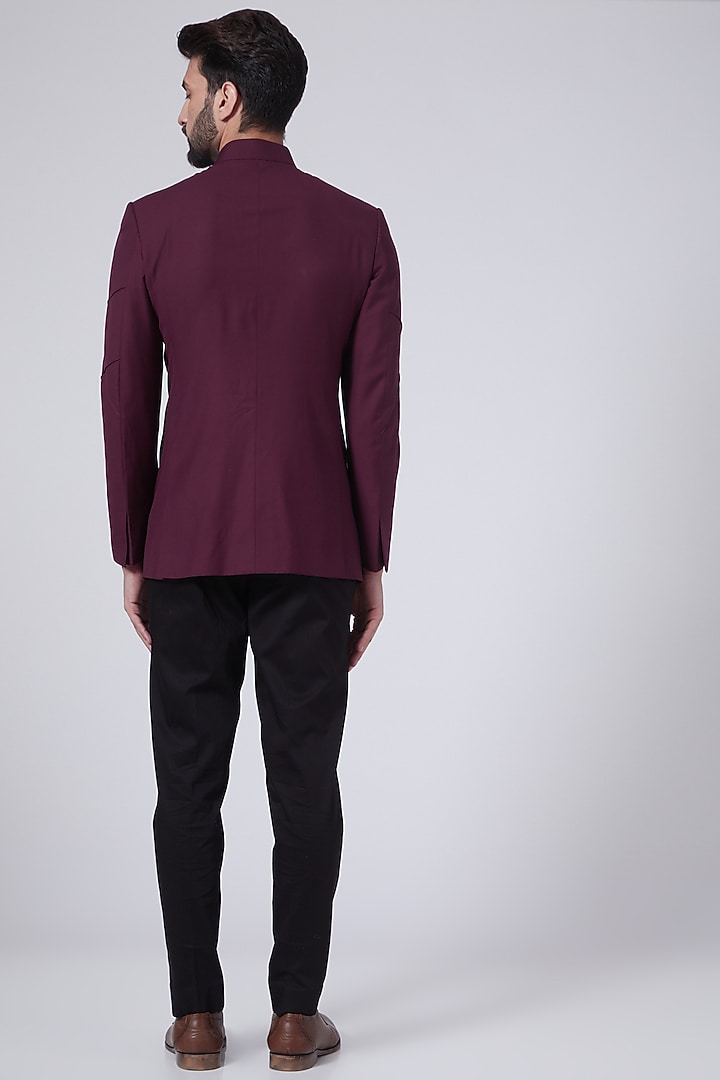 Wine Embroidered Wedding Bandhgala Jacket by Jatin Malik at Pernia's Pop Up Shop