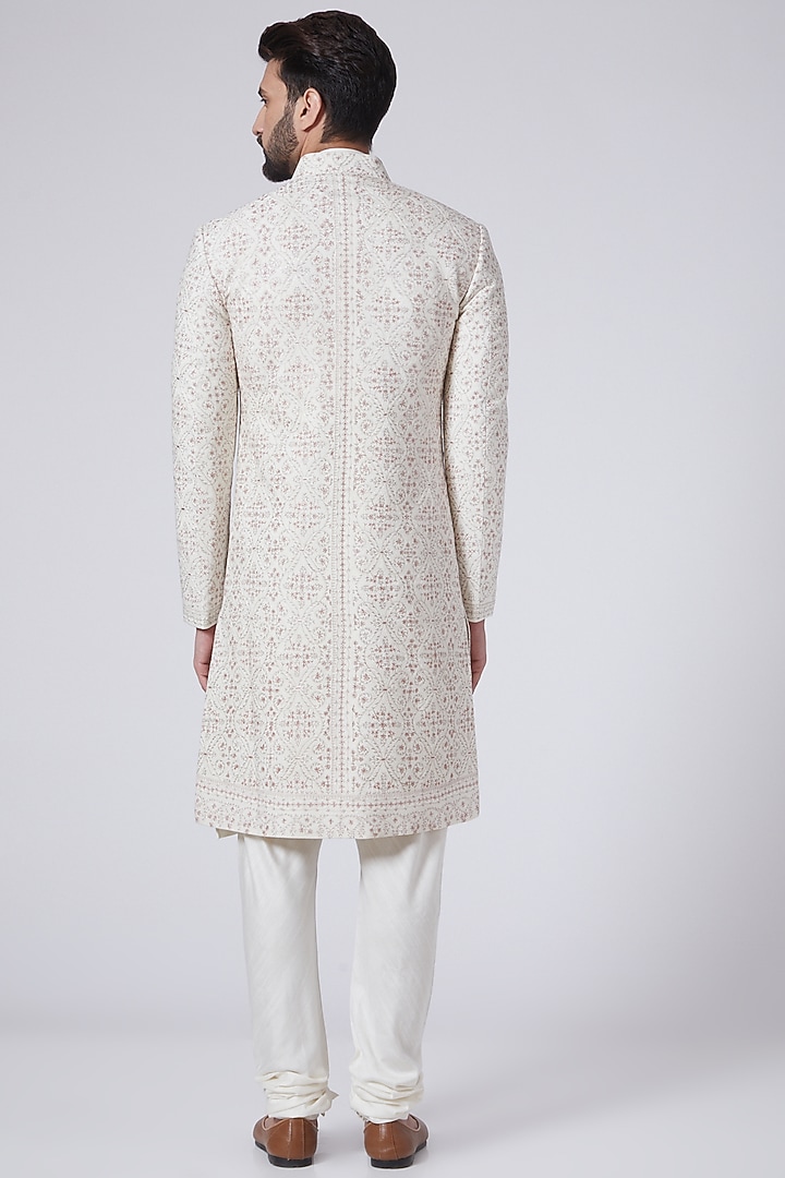 Ivory Embroidered Groom Sherwani Set by Jatin Malik at Pernia's Pop Up Shop