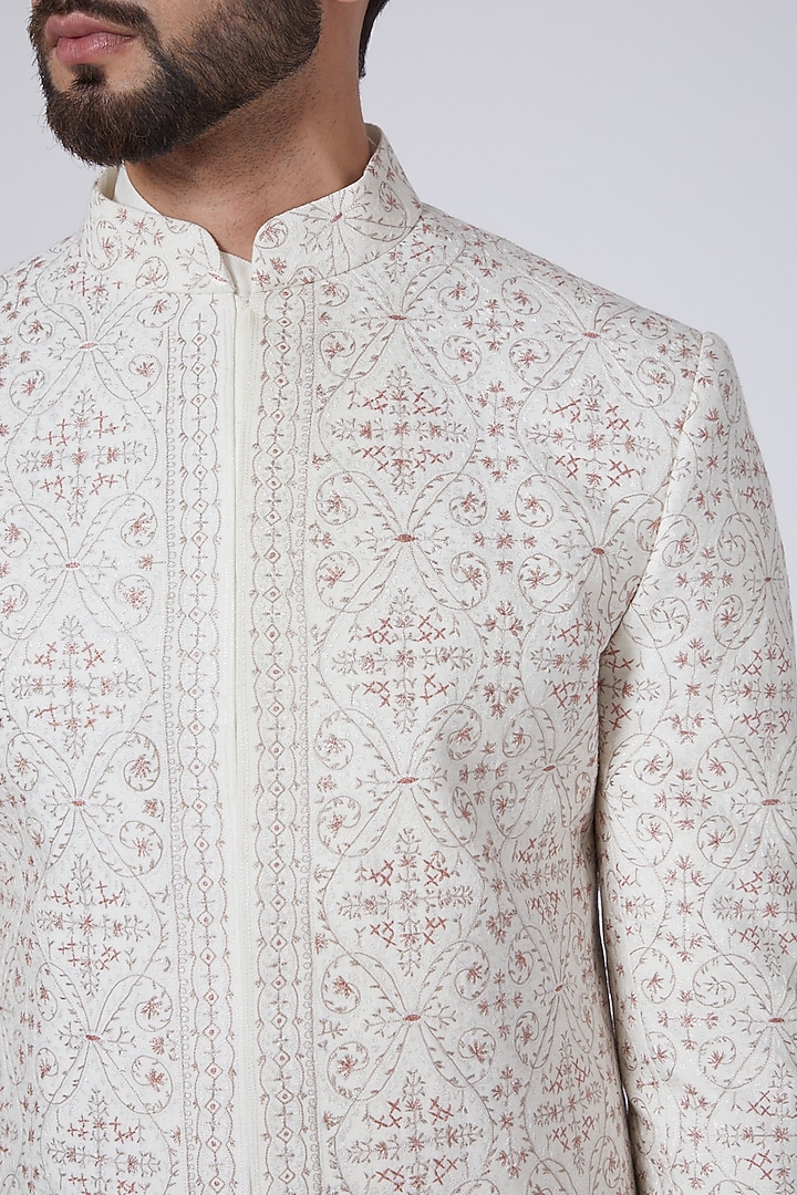 Ivory Embroidered Groom Sherwani Set by Jatin Malik at Pernia's Pop Up Shop