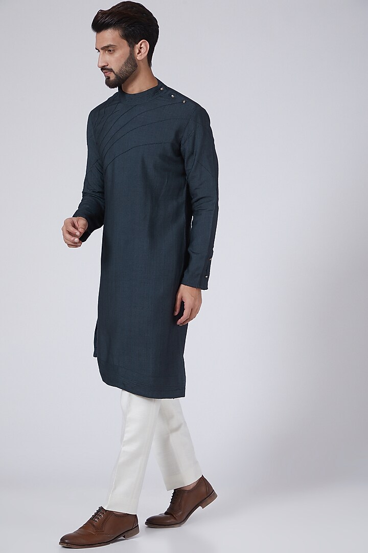 Midnight Blue Silk Hand Embroidered Indowesern Jacket Set by Jatin Malik at Pernia's Pop Up Shop