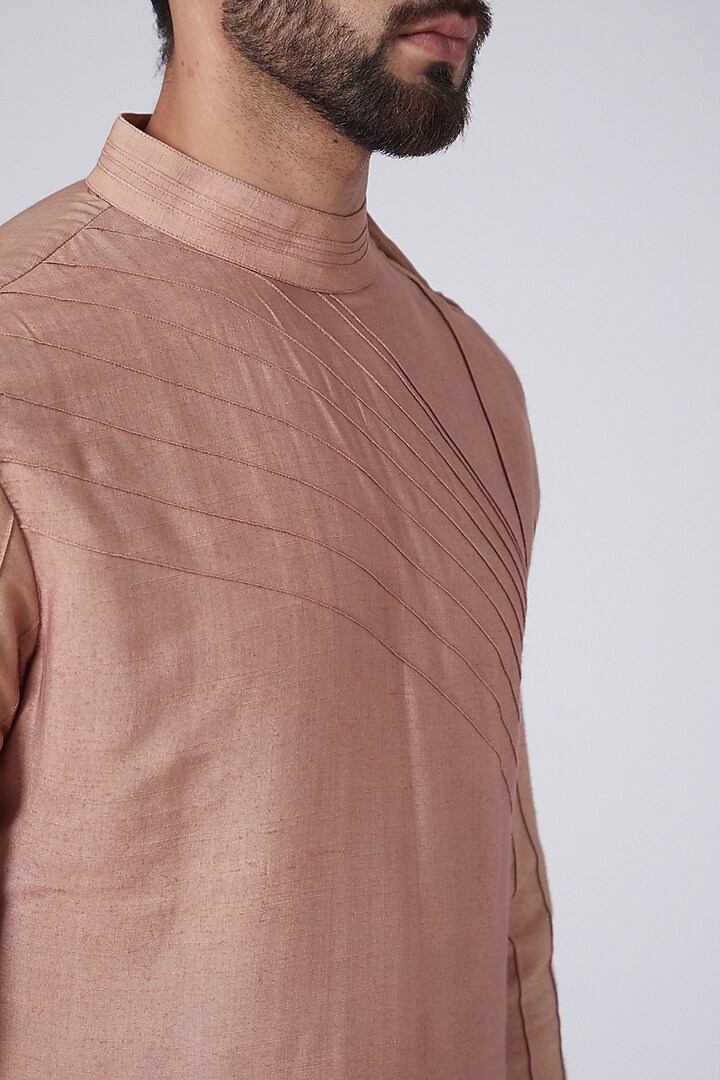 Champagne Asymmetrical Kurta Set by Jatin Malik at Pernia's Pop Up Shop