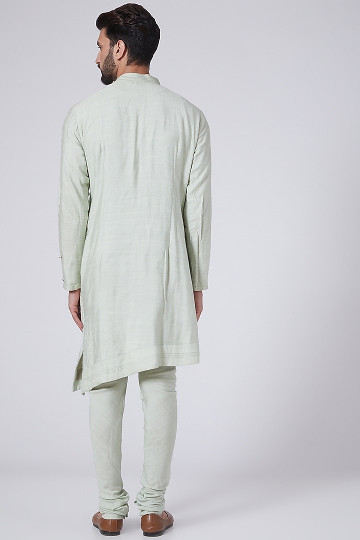 Duck Egg Blue Asymmetrical Kurta Set by Jatin Malik at Pernia's Pop Up Shop