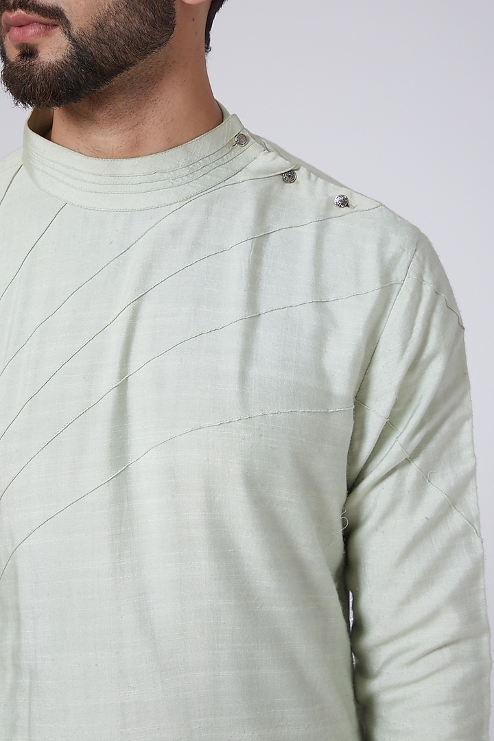 Duck Egg Blue Asymmetrical Kurta Set by Jatin Malik at Pernia's Pop Up Shop