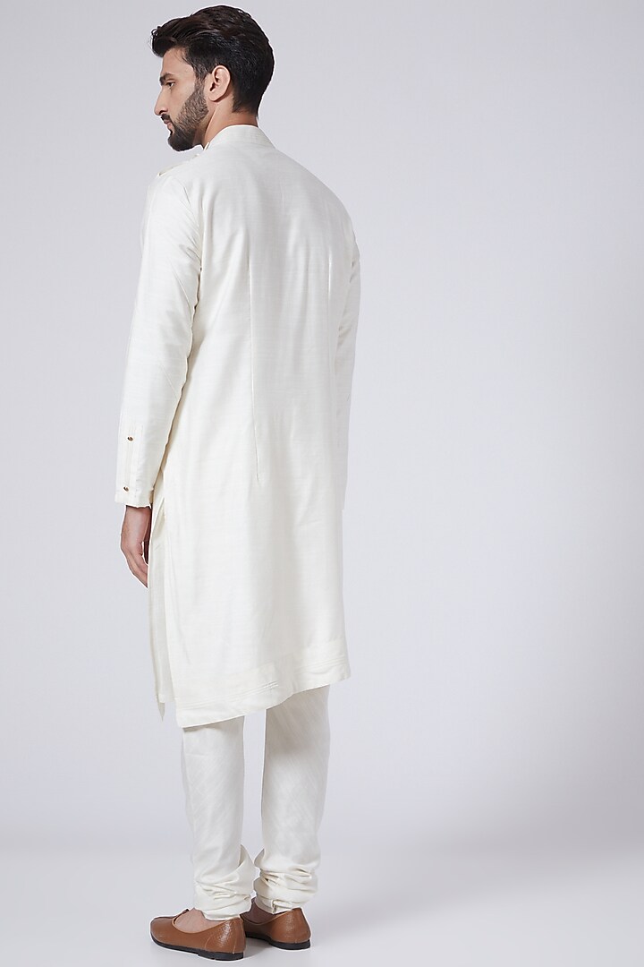 Ivory Asymmetrical Kurta Set by Jatin Malik at Pernia's Pop Up Shop