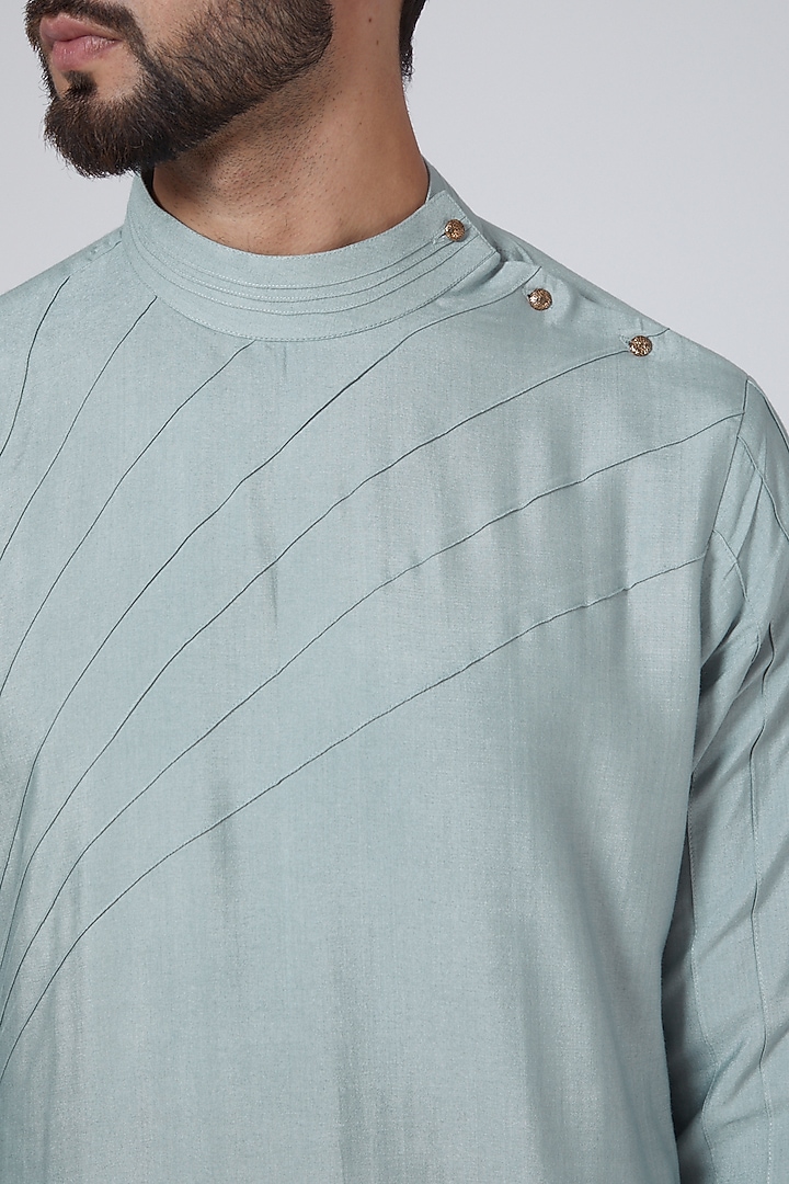 Ice Blue Asymmetrical Kurta Set by Jatin Malik at Pernia's Pop Up Shop