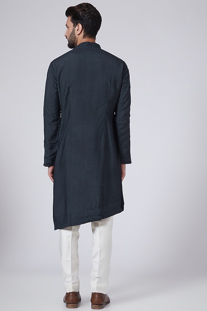 Midnight Blue Asymmetrical Kurta Set by Jatin Malik at Pernia's Pop Up Shop