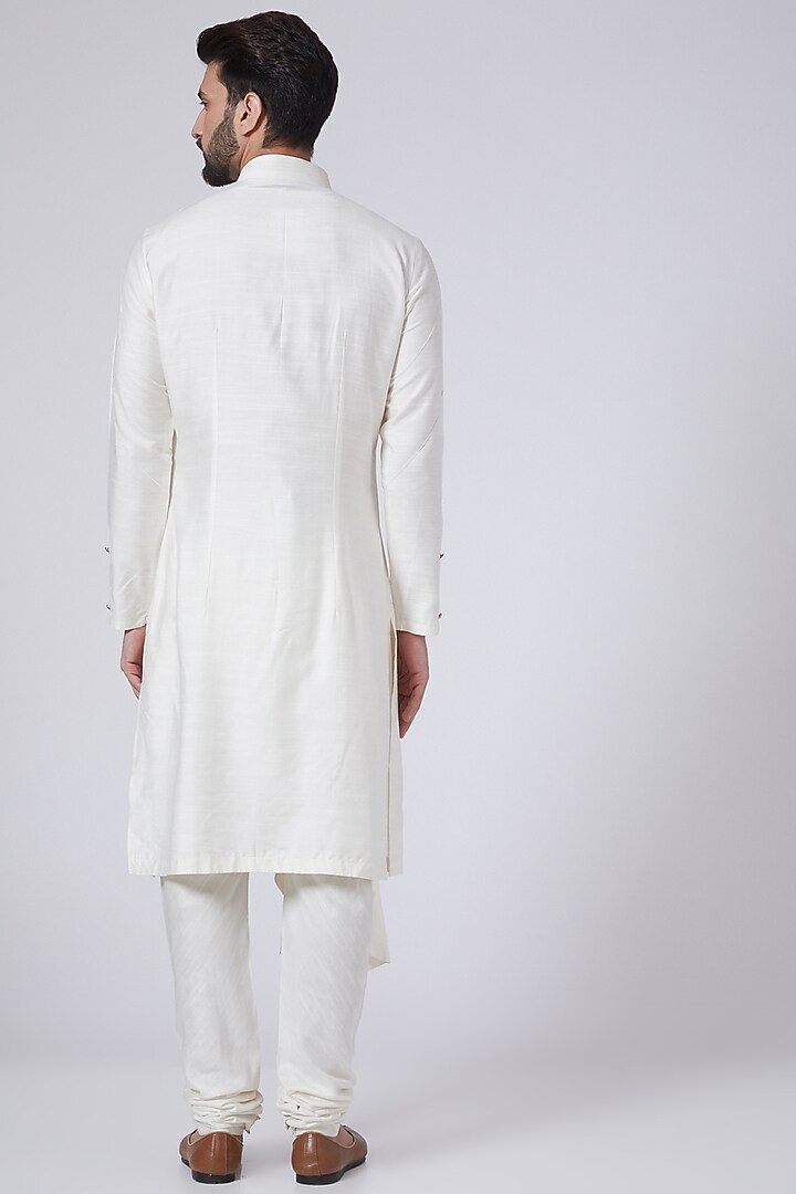 Ivory Side Draped Kurta Set by Jatin Malik at Pernia's Pop Up Shop