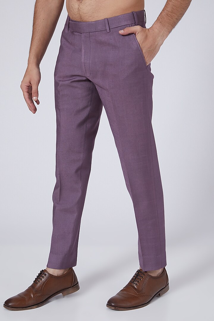 English Purple Slub Silk Asymmetric Kurta Set by Jatin Malik at Pernia's Pop Up Shop