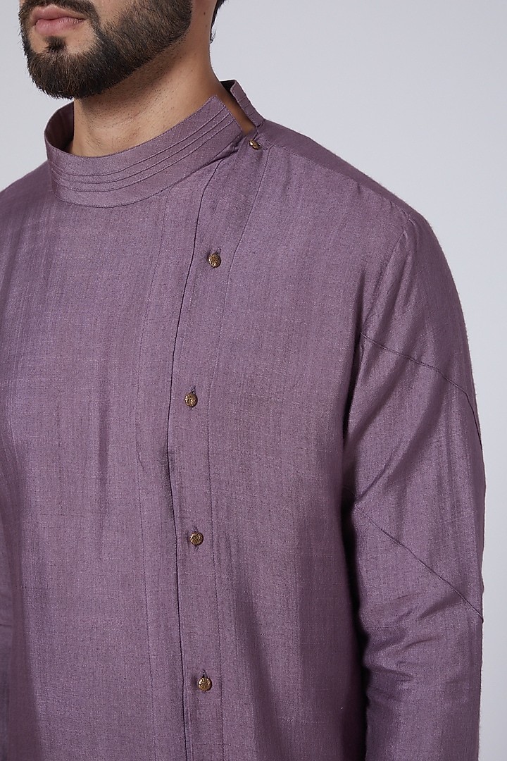 English Purple Slub Silk Asymmetric Kurta Set by Jatin Malik at Pernia's Pop Up Shop