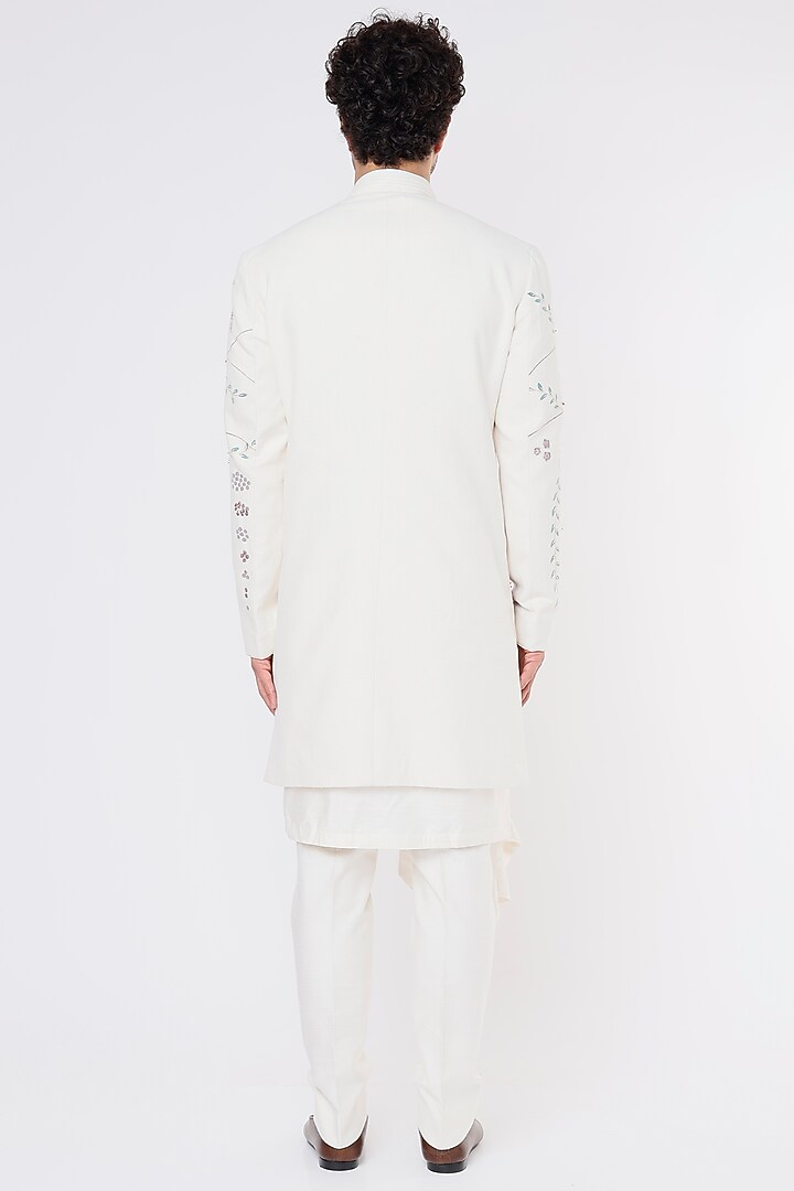 White Silk Achkan Jacket Set by Jatin Malik at Pernia's Pop Up Shop