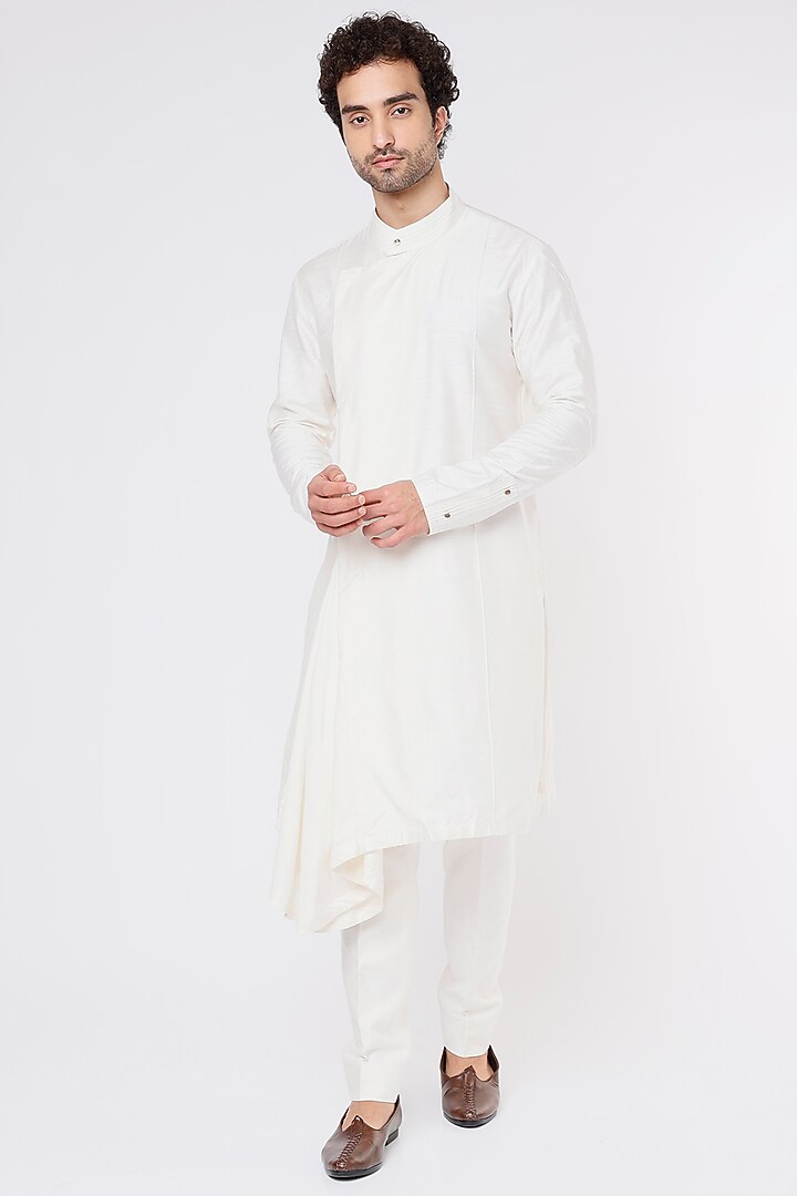 White Silk Achkan Jacket Set by Jatin Malik at Pernia's Pop Up Shop