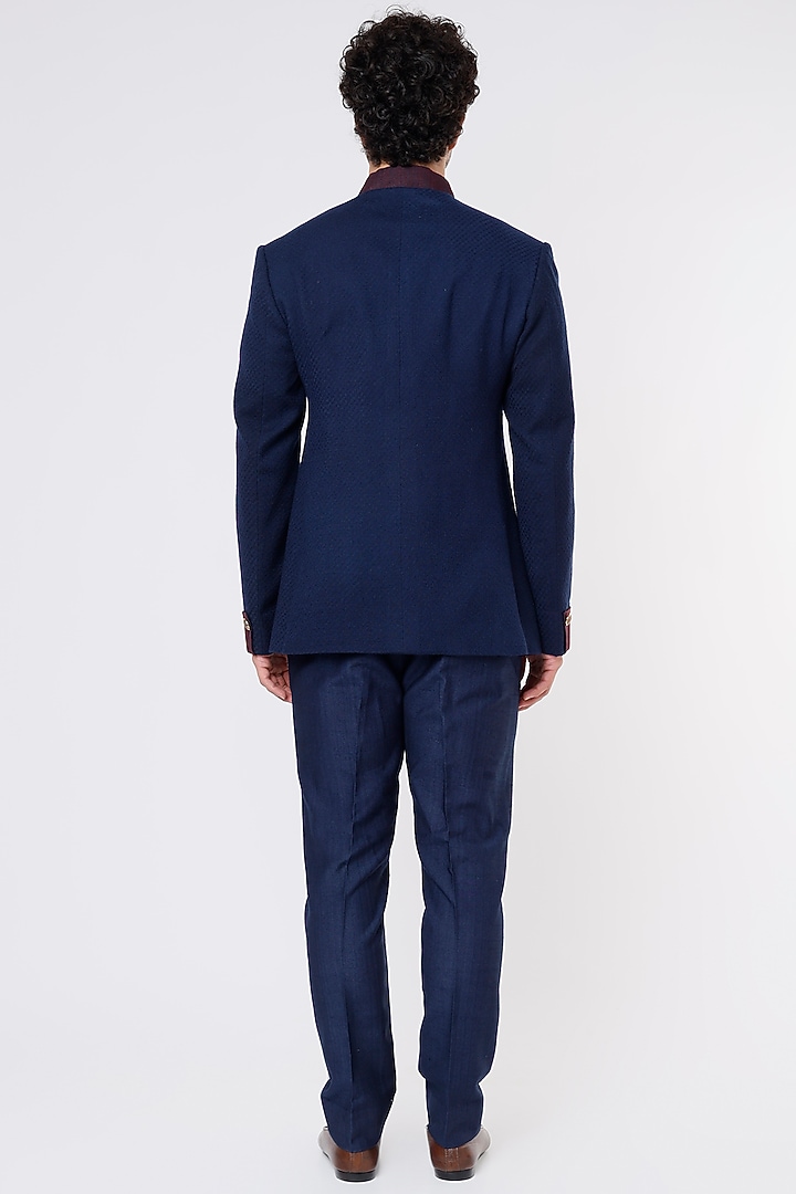 Blue Textured Wedding Bandhgala Jacket Set by Jatin Malik at Pernia's Pop Up Shop