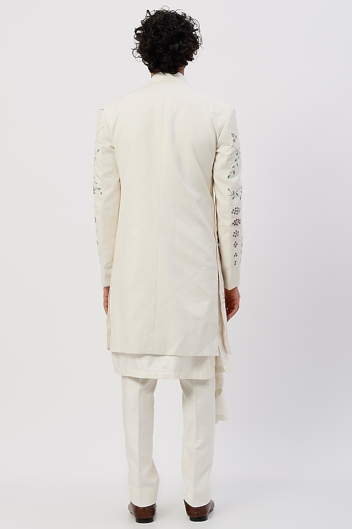 White Slub Silk Indo-Western Jacket Set by Jatin Malik at Pernia's Pop Up Shop