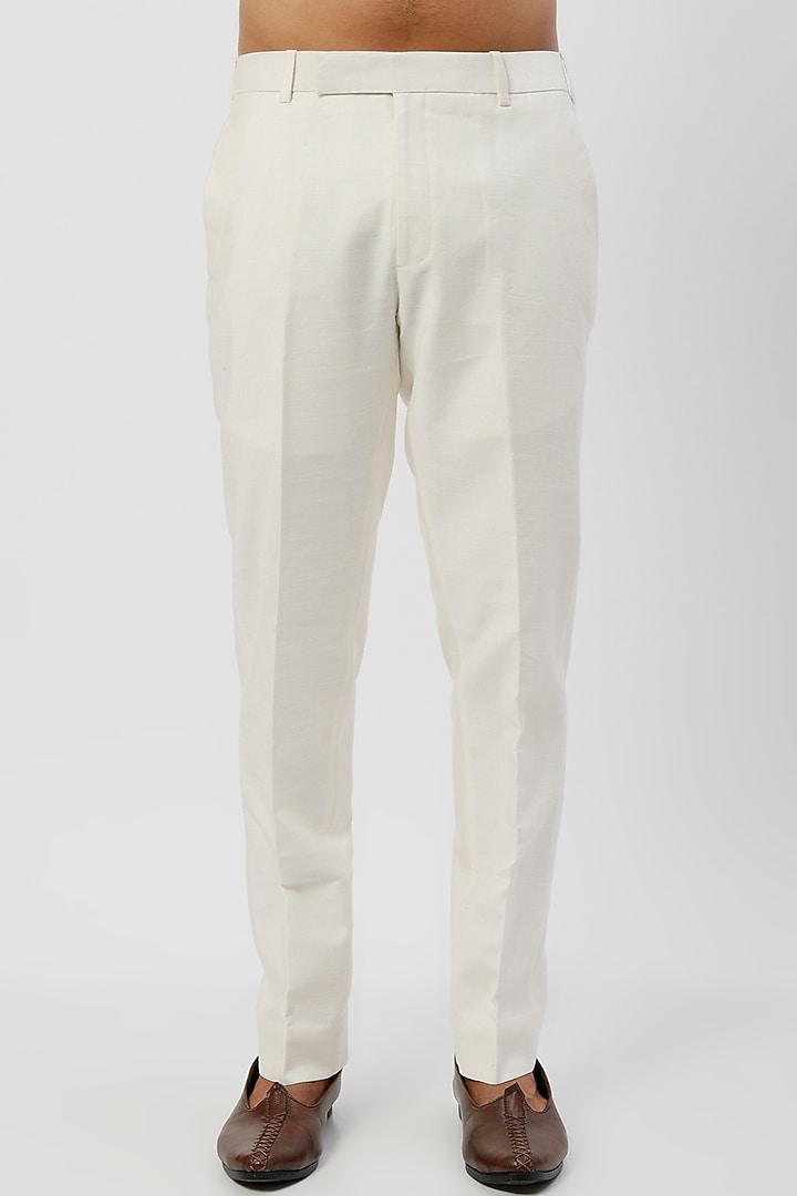 White Slub Silk Indo-Western Jacket Set by Jatin Malik at Pernia's Pop Up Shop