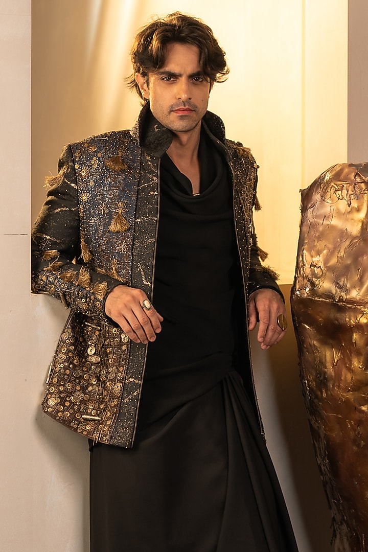 Multi-Colored Jacquard Hand Embroidered Jacket by Jatin Malik at Pernia's Pop Up Shop