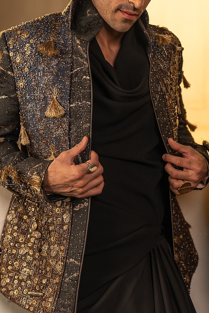 Multi-Colored Jacquard Hand Embroidered Jacket by Jatin Malik at Pernia's Pop Up Shop