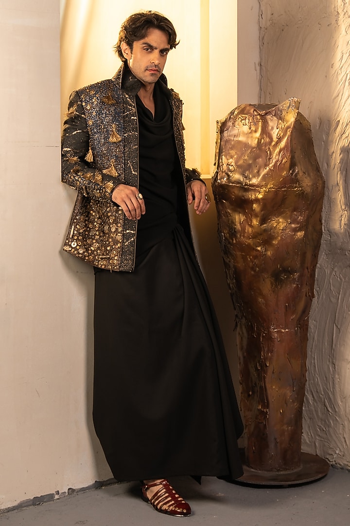 Multi-Colored Jacquard Hand Embroidered Jacket by Jatin Malik at Pernia's Pop Up Shop